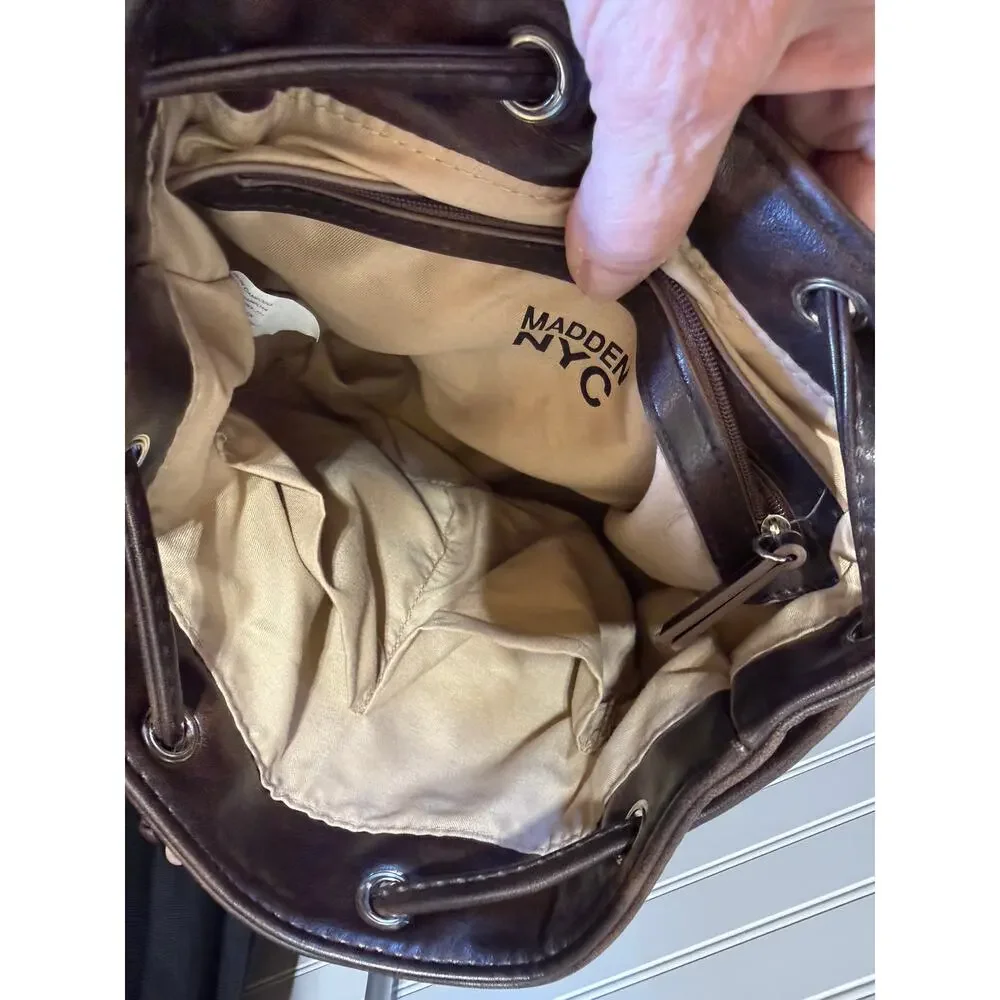 Madden NYC Brown Faux Leather Flap Backpack
